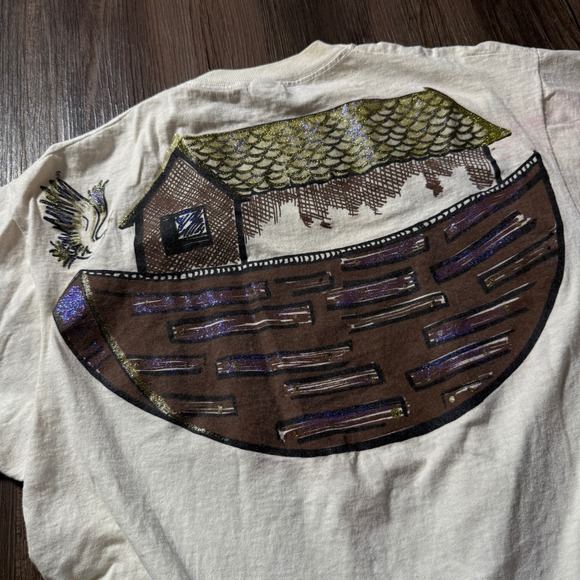 Vintage 90s Hand painted Noahs Ark Animals Graphic T Shirt XL‎ USA Made - Picture 5 of 7